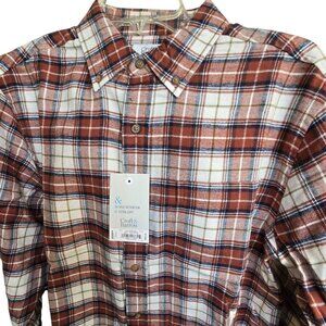 Men's Brown Beige Plaid Flannel Shirt Size Small Extra Soft  JJ534